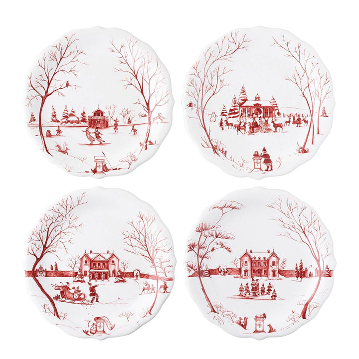 Juliska Winter Frolic Party Plates Set of 4 - Ruby