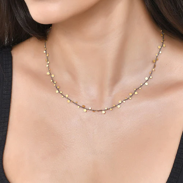 Adjustable Rhodium And Gold Dot Necklace