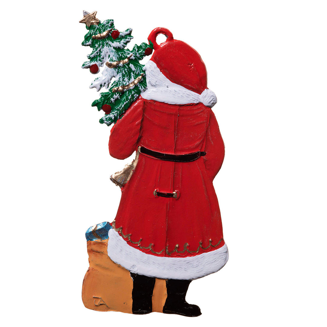 Santa With Tree and Sack Pewter Ornament