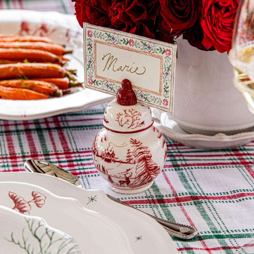 Juliska Winter Frolic Ginger Jar Place Card Holders Set Of Four - Ruby