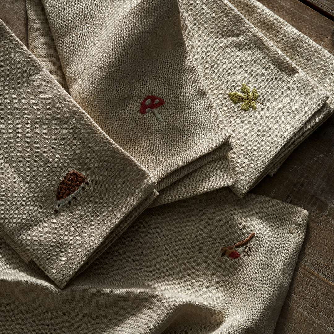 Woodland Friends Embroidered Linen Napkins Set Of Four