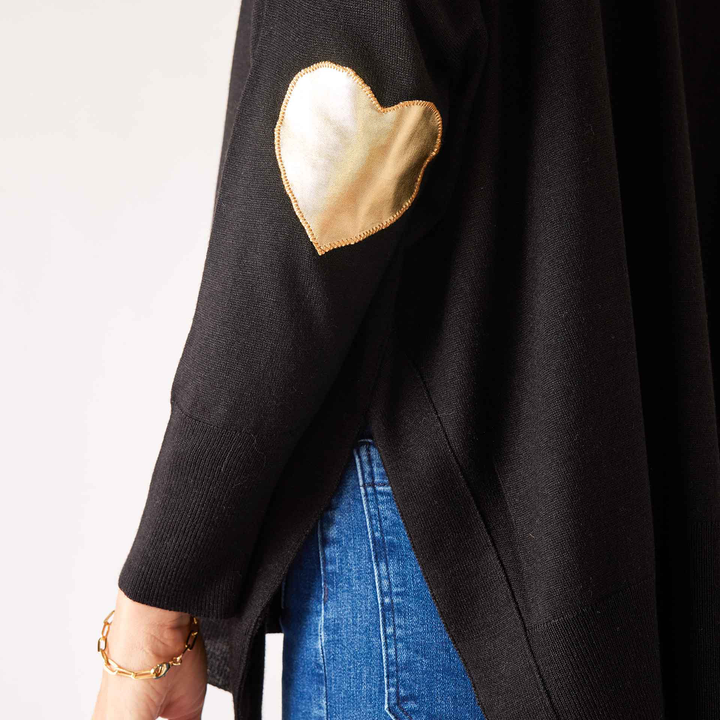 Amour Sweater Gold Heart Patch Black O/S