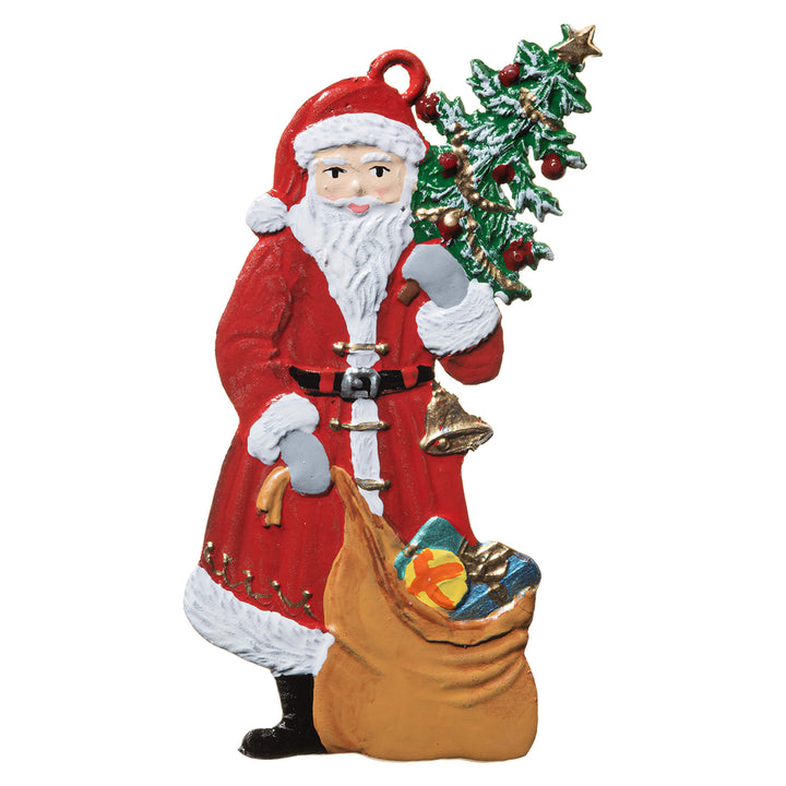 Santa With Tree and Sack Pewter Ornament