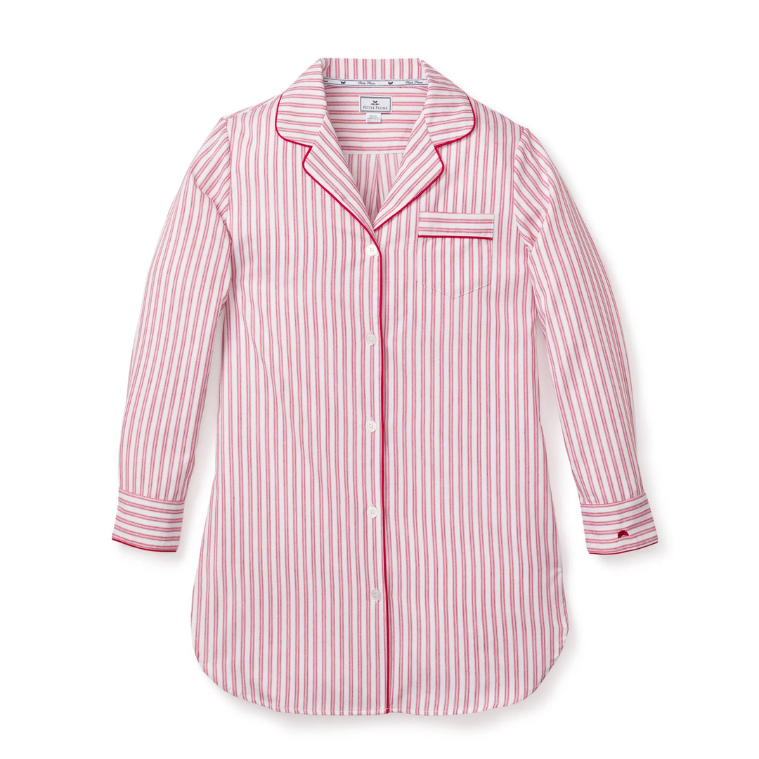 Women's Antique Red Ticking Striped Nightshirt