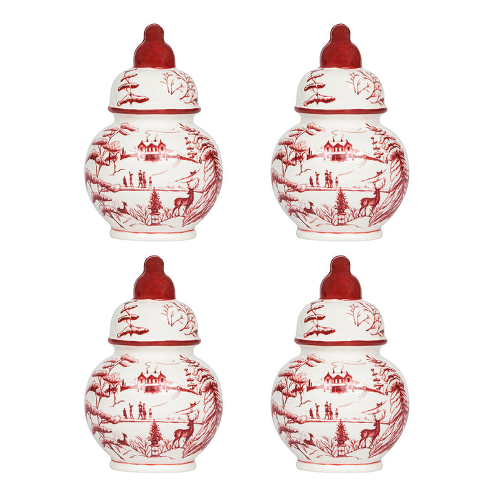 Juliska Winter Frolic Ginger Jar Place Card Holders Set Of Four - Ruby