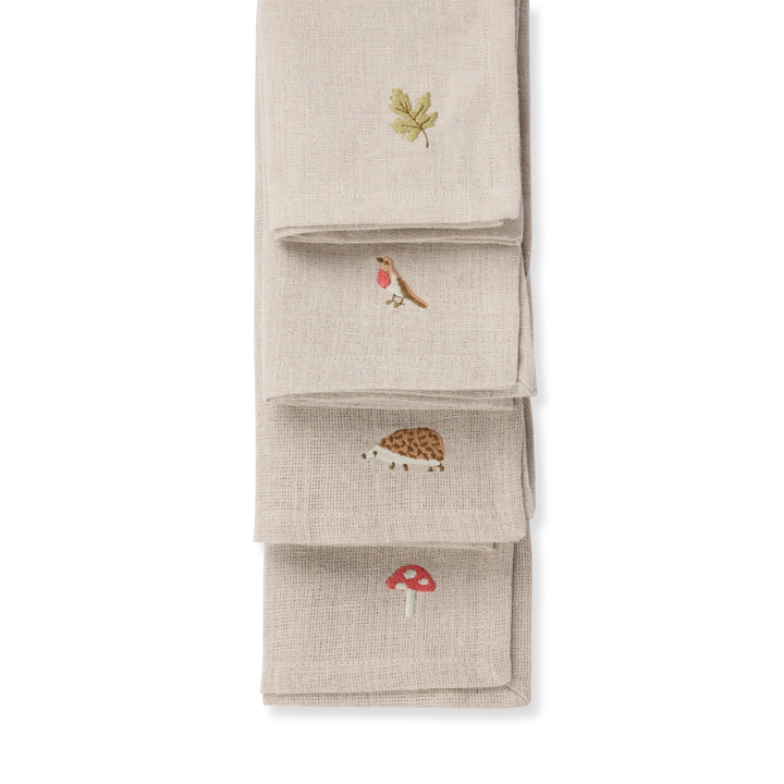 Woodland Friends Embroidered Linen Napkins Set Of Four