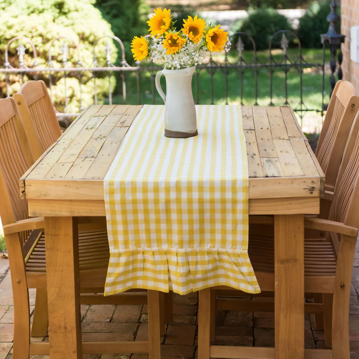 Yellow Ruffled Gingham Table Runner 17" x 104"