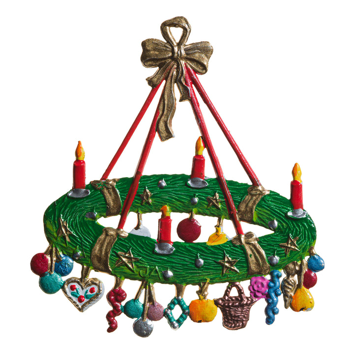 Large Advent Wreath With Gifts Pewter Ornament