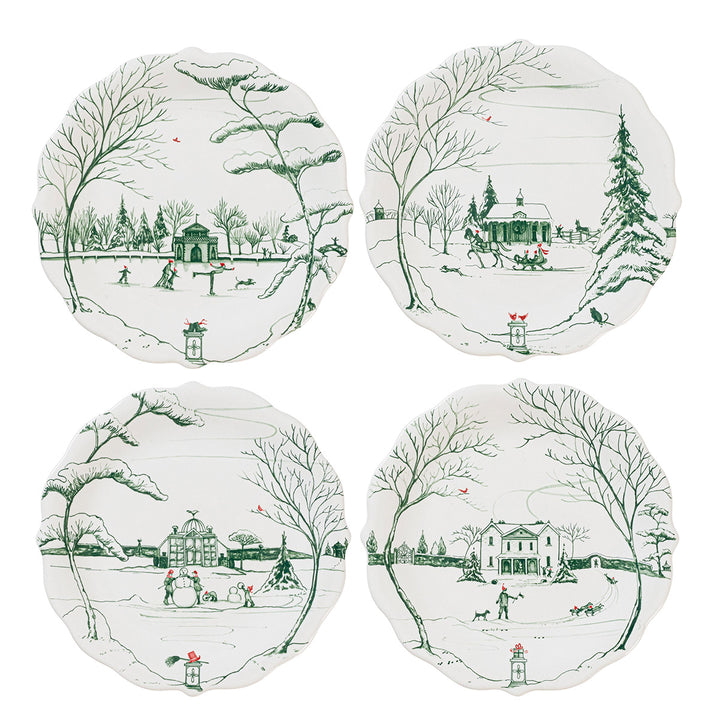 Juliska Winter Frolic Party Plate Assorted Set Of 4 - Evergreen