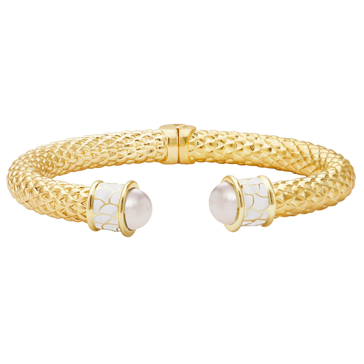 Minoan Hinged Torque Bangle Pearl &amp; Gold