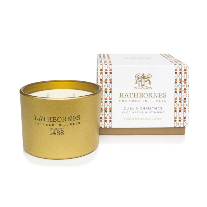 Rathbornes Dublin Christmas Scented Luxury Classic Candle (Eucalyptus, Mint & Pine)