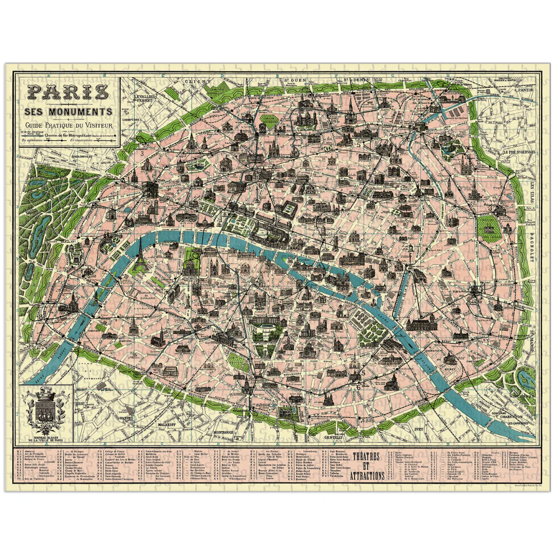 Vintage Paris City Map 1000 Piece Puzzle