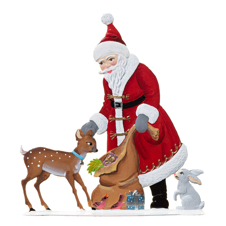 Santa With Bambi Pewter Motif