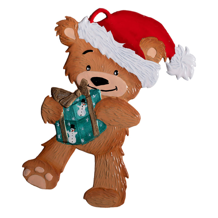 Christmas Bear With Gift Pewter Ornament