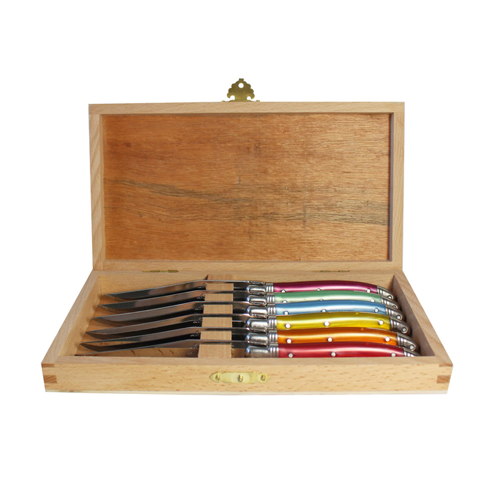 Laguiole Steak Knives Rainbow Platine In Presentation Box