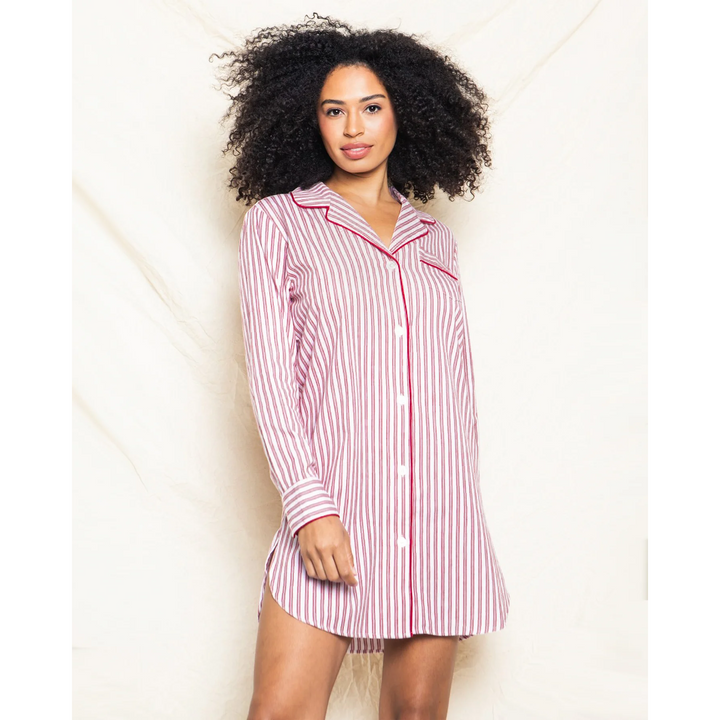 Women's Antique Red Ticking Striped Nightshirt