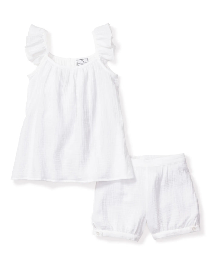 Amelie White Gauze Short Sets For Toddlers
